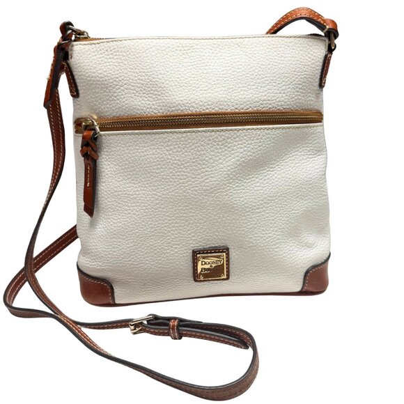 Dooney & Bourke Pebble Grain Leather Crossbody – White/Cream w/ Tan Trim, Like N - Picture 8 of 16